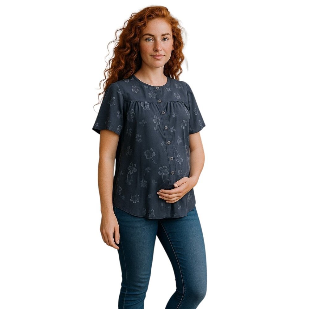 Hatch Maternity Top Floral Blue Shirt Blouse Summer 2